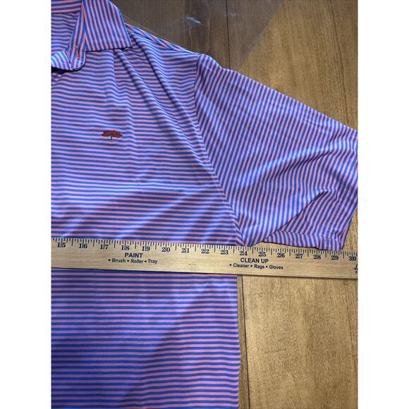 FJ Polo Shirt XL Striped Pink Blue Short Sleeve Stretch Performance Golf Footjoy - Picture 13 of 14
